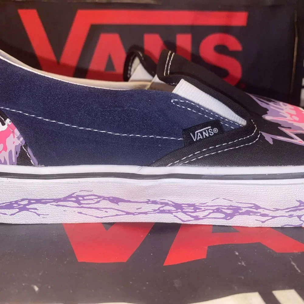 Vans Men's 4.5/Women's 6 Slip On Zap Glow In Dark Dress Blues/Black Skulls